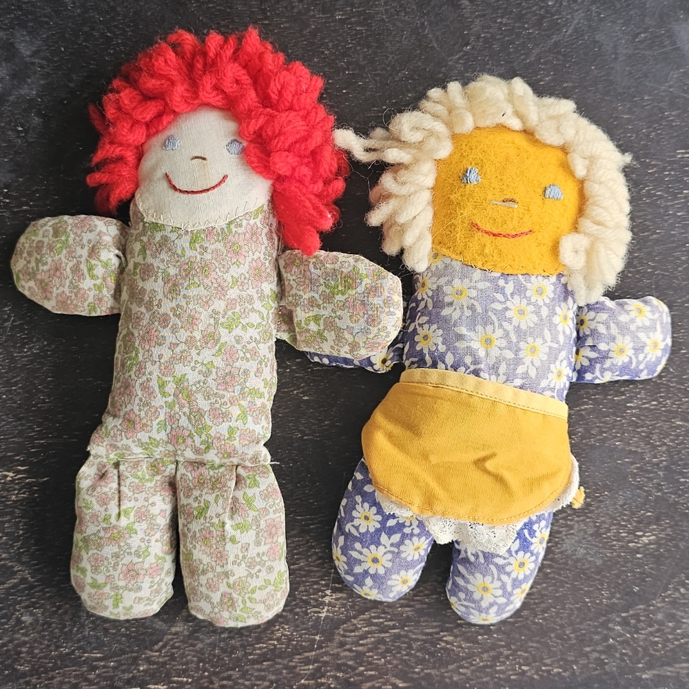 Vintage Hand Sewn Rag Dolls Handmade Plush Doll Floral Cottagecore‎